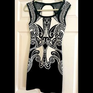 Form fitting black and white dress